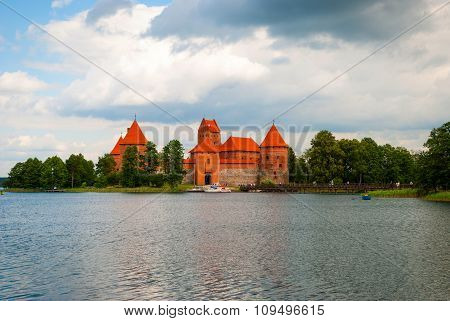 TRAKAI, LITHUANIA - JULY 20: Trakai castle with lake and park. Trakai castle is one of most recognizable lithuanian landmarks. July 2015