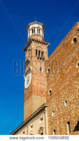 Clock Tower Of Palazzo Della Ragione In Verona - Italy