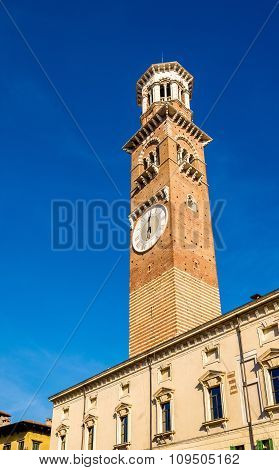 Clock Tower Of Palazzo Della Ragione In Verona - Italy