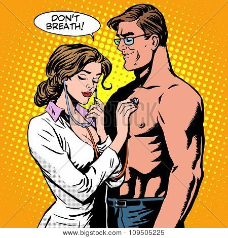 Medical examination nurse patient breathing stethoscope