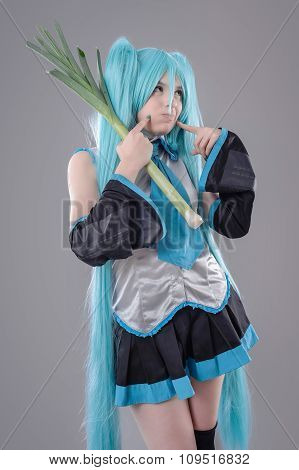 Woman with leek