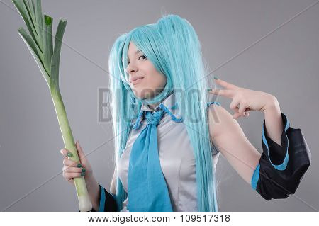 Woman with leek