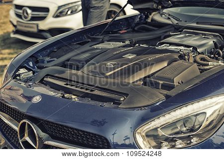 Sleza, Poland, August 15, 2015: Close Up On Mercedes Amg Engine  On  Motorclassic Show On August 15,