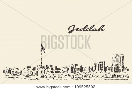 Sketch Jeddah skyline vector illustration drawn