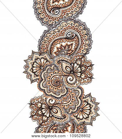 Marker painted indian ornamental border. Seamless ethnic frame