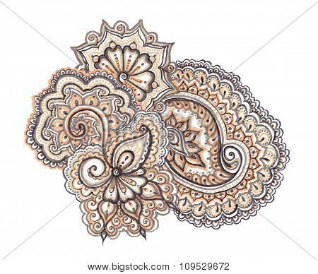 Indian ethnic illustration. Hand painted ornament