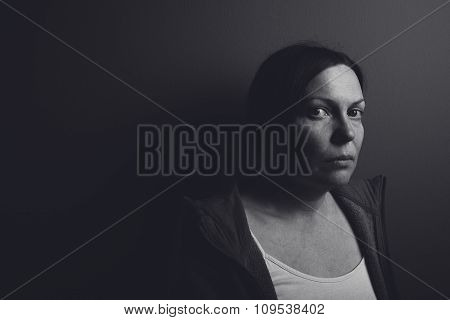 Intense Low Key Portrait Of Pensive Sad Woman