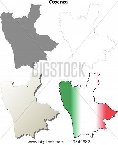 Cosenza blank detailed outline map set