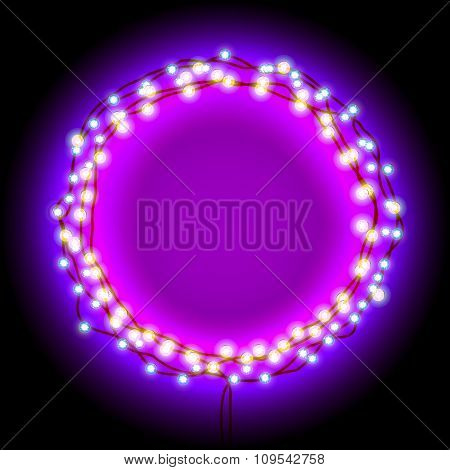 Round frame with garlands and lights