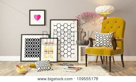 Yellow Bergere, Background, Template Design 3D Rendering
