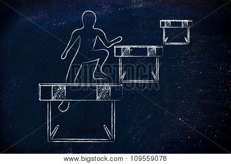 Person Successfully Jumping Over Obstacles