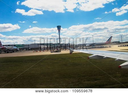 Taxiing Aircraft Airbus A-320  After Landing In Heathrow Airport . London. Uk