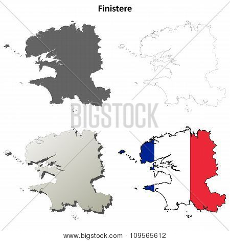 Finistere, Brittany outline map set