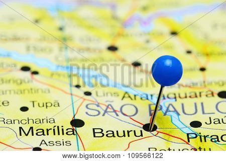 Bauru pinned on a map of Brazil
