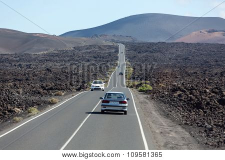 LANZAROTE, SPAIN - SEPTEMBER 9, 2015: Timanfaya National Park in Lanzarote Canary Islands Spain