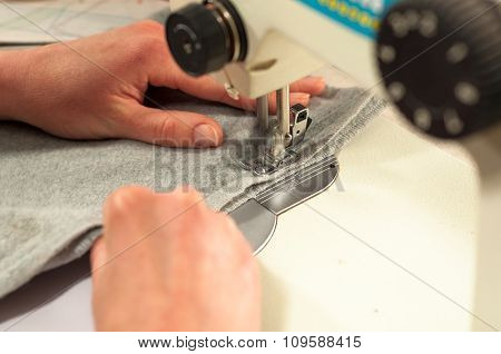 Processes Of Sewing On The Sewing Machine Sew Women's Hands Sewing Machine