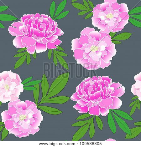 Seamless pattern with hand-drawn pink peonies