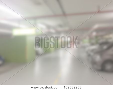 Blurred / Defocussed Abstract Background Of Underground Car Park In An Office Building