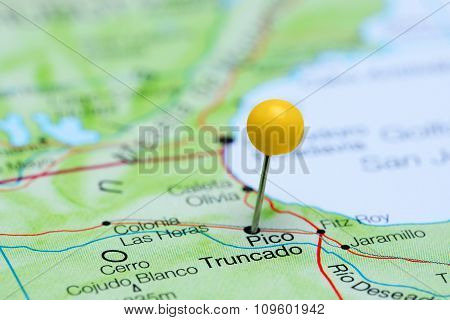 Pico Truncado pinned on a map of Argentina