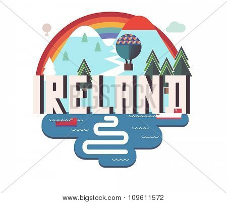 Ireland in europe is a beautiful country to visit. vintage vector illustration.