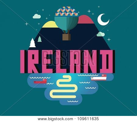 Ireland in europe is a beautiful country to visit. vintage vector illustration.