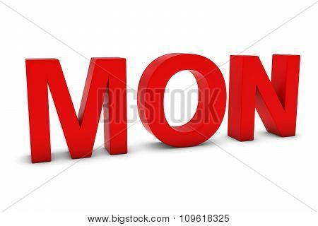 Mon Red 3D Text - Monday Abbreviation Isolated On White