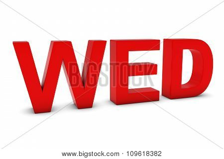 Wed Red 3D Text - Wednesday Abbreviation Isolated On White