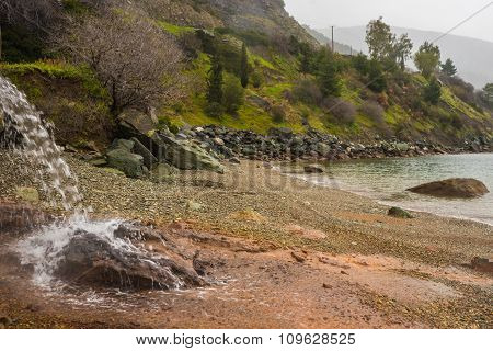 Thermal Springs On The Beach In Kato Illia, Evia, Greece
