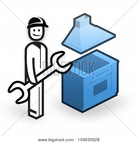 Plumber With Tool In Front Of Kitchen