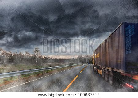 Big Lorry During The Rain