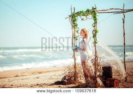 Beautiful young bride in white dress