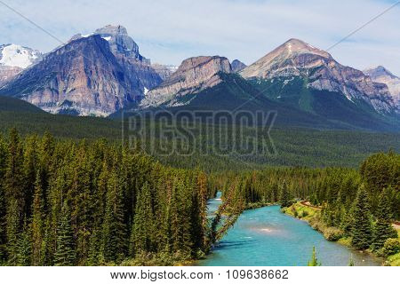 View over a river through the Rocky Mountains, Banff, Canada