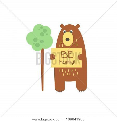 Cute bear with a sign for text