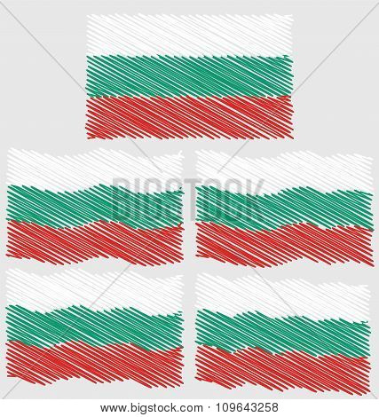 Flat And Waving Hand Draw Sketch Flag Of Bulgaria