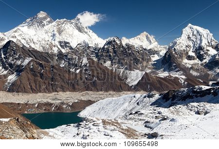 Panoramic View Of Everest, Lhotse, Makalu And Gokyo Lake