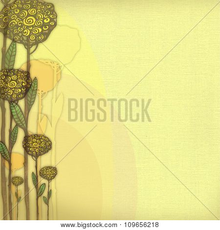 Raster Vintage Floral  Background in Yellow Color