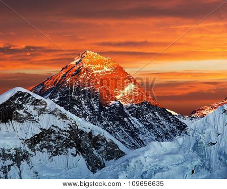 Evening Colored View Of Mount Everest From Kala Patthar