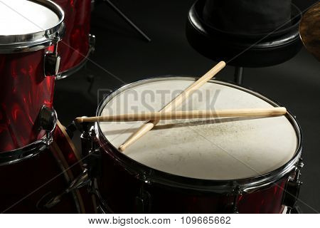 Drum set on a stage