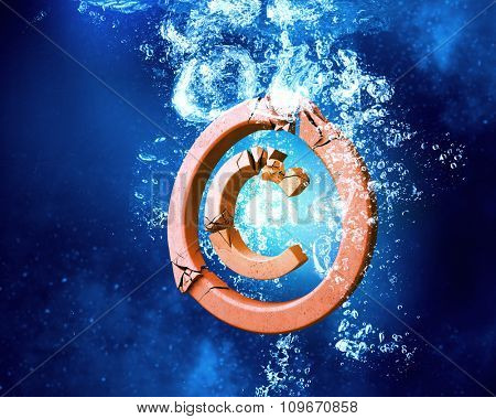 Registered trademark sink in blue clear water