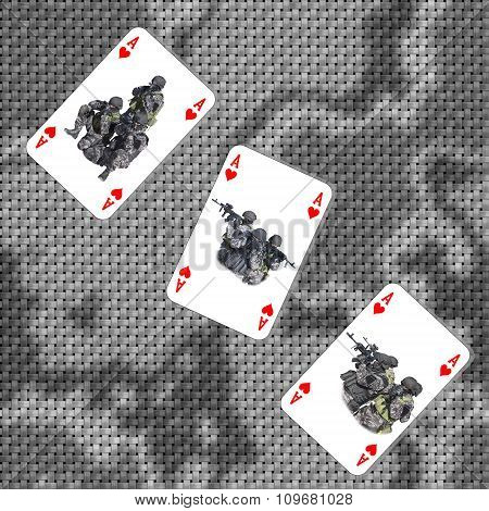 War strategy game. Army deployment on the map. Ace of Hearts in combat