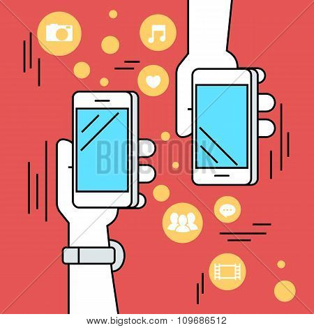 People sharing data and mobile apps via smartphone with nfc function