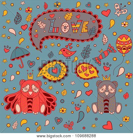 Love The Floral Frame, Vector Doodle . Greeting Card.