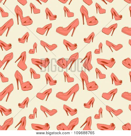 Vector Seamless Pattern Of Women's Shoes With Heels