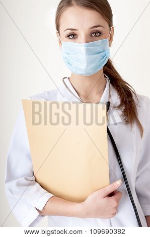 Feamale Doctor Or Nurse  With Stethoscope.