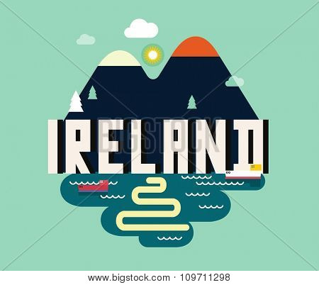Ireland in europe is a beautiful country to visit. vintage vector illustration.
