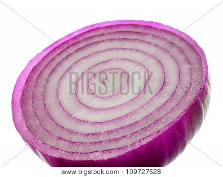 Red onion bulb cut cross-section with purple rings isolated