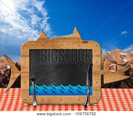 Blackboard Fish Shaped With Fishing Nets