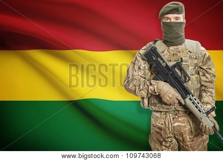 Soldier Holding Machine Gun With Flag On Background Series - Bolivia