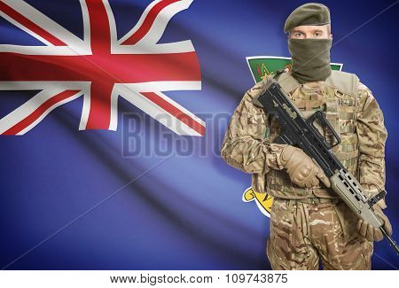 Soldier Holding Machine Gun With Flag On Background Series - British Virgin Islands