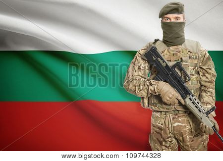Soldier Holding Machine Gun With Flag On Background Series - Bulgaria